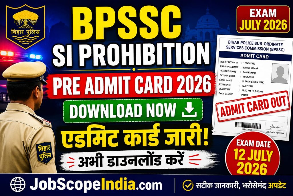 Bihar Police SI Prohibition Pre 2026 Admit Card