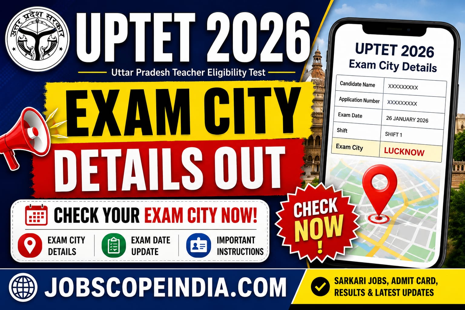 UPTET 2026 Exam City Details