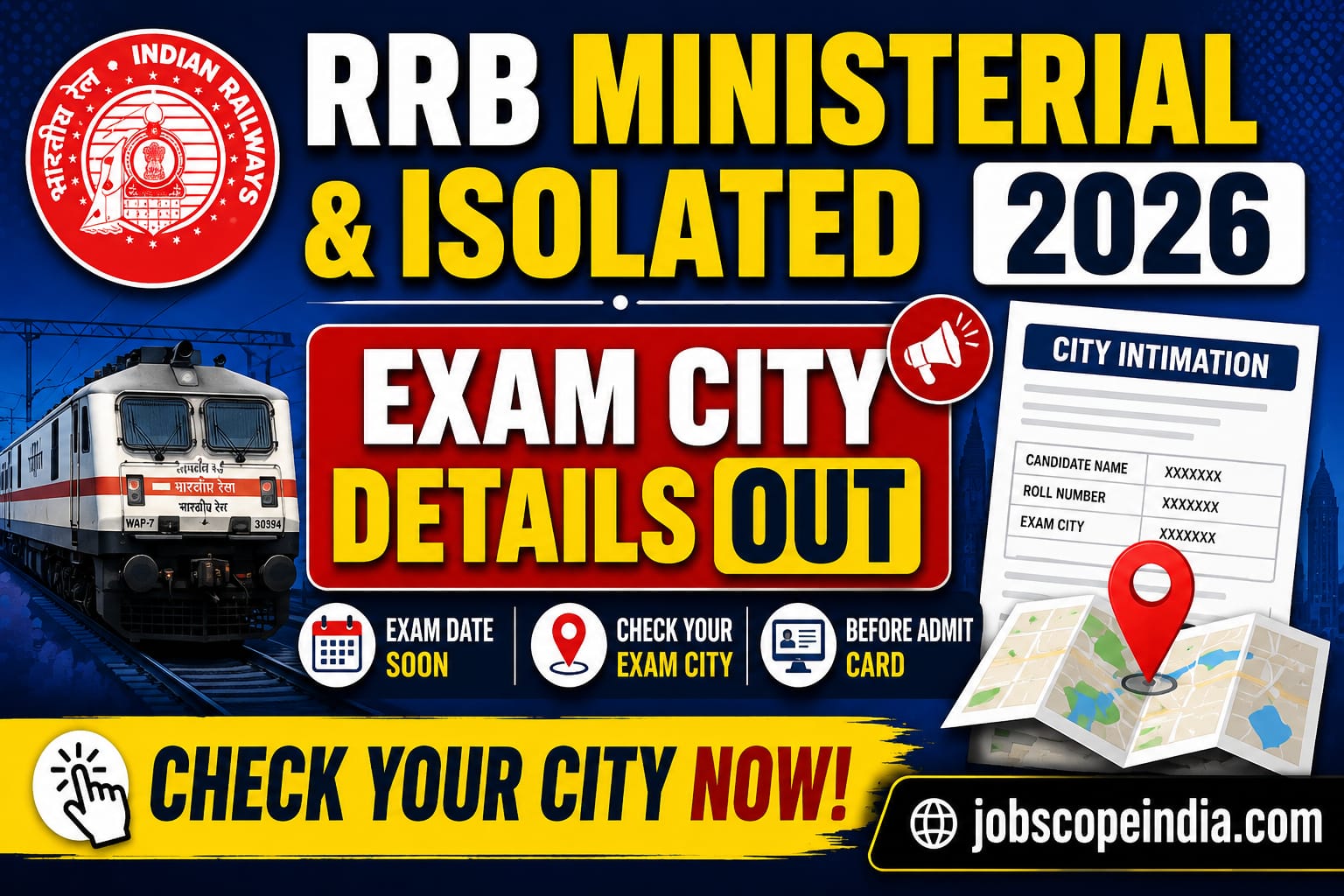 RRB Ministerial Isolated 2026 Exam City Details
